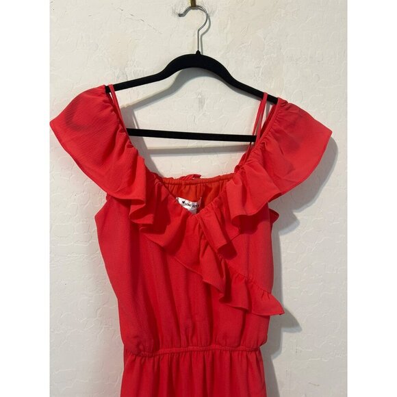 NWT Love Ady Sz L Coral Flutter Midi Dress Lined - Picture 3 of 9